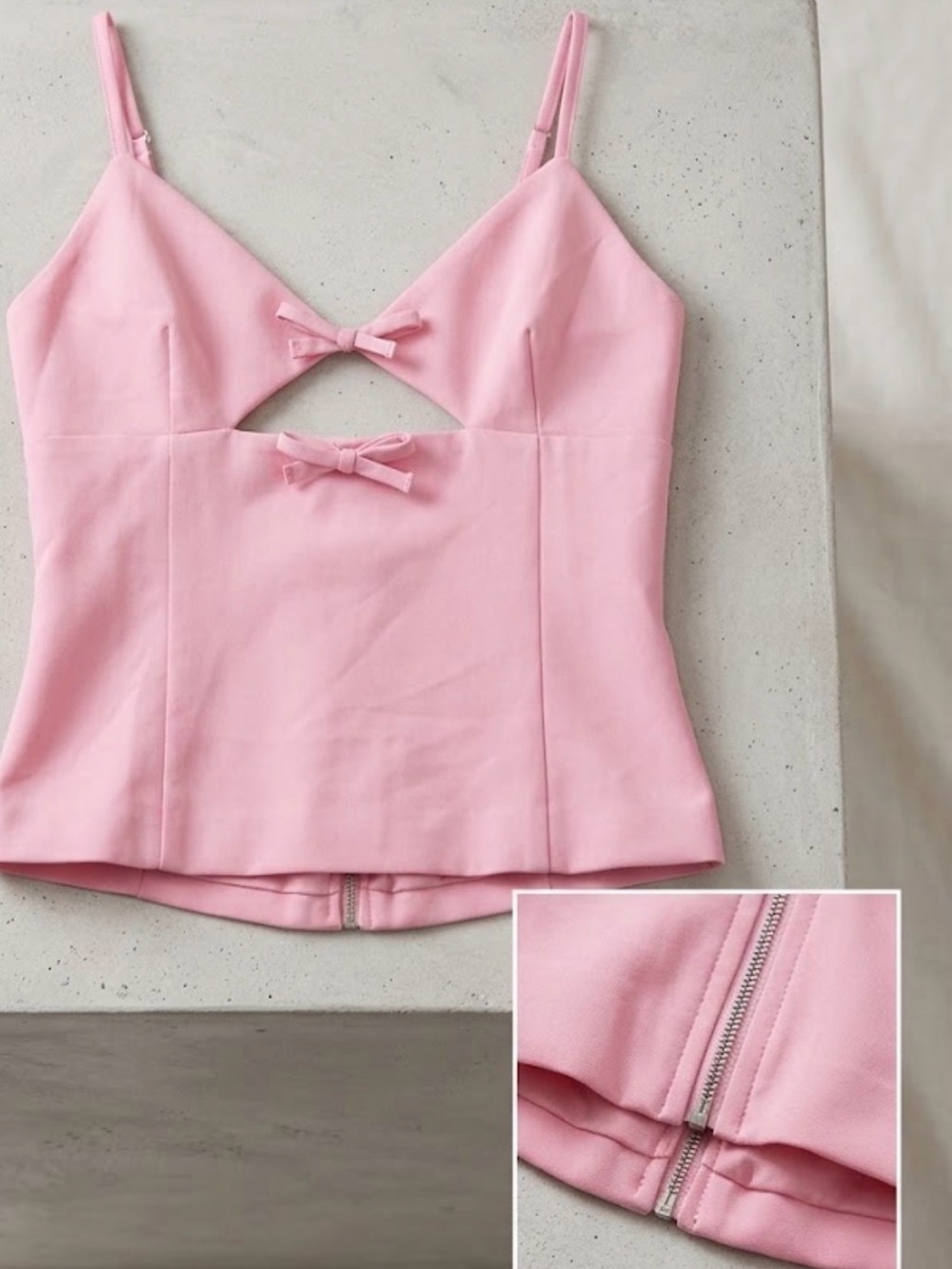 Zara Pink Bow-Front Spaghetti Strap Camisole
